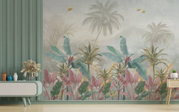 Tropical Rainforest | Pink Green Leaf Removable Wall Covering image 4