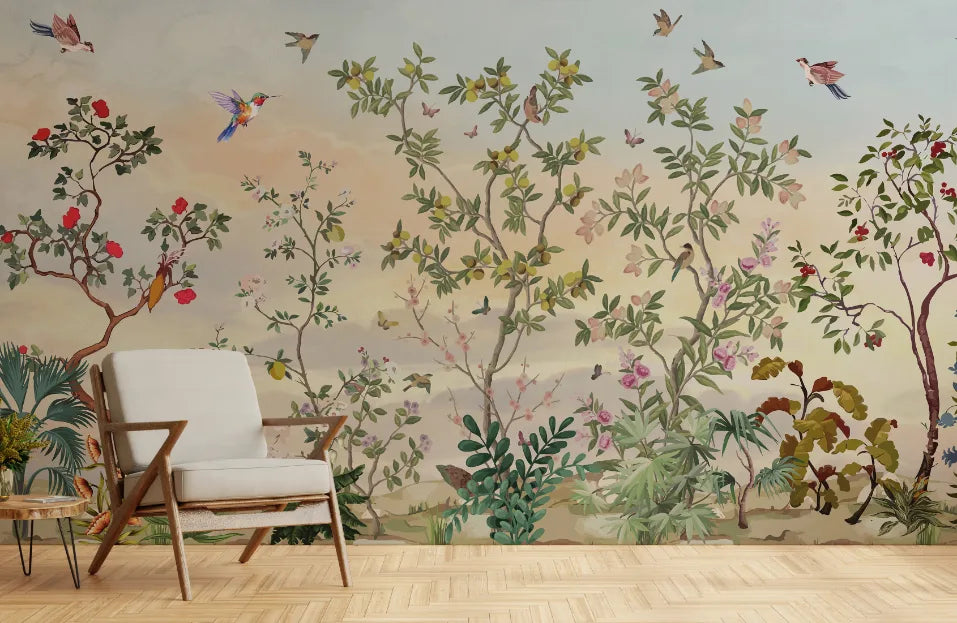 Chinoiseries Birds And Leaves Removable Wallpaper image 0
