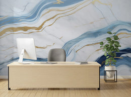 Abstract Blue Gold Marble Wall Decor| Modern Kitchen Removable Wallpaper image 2