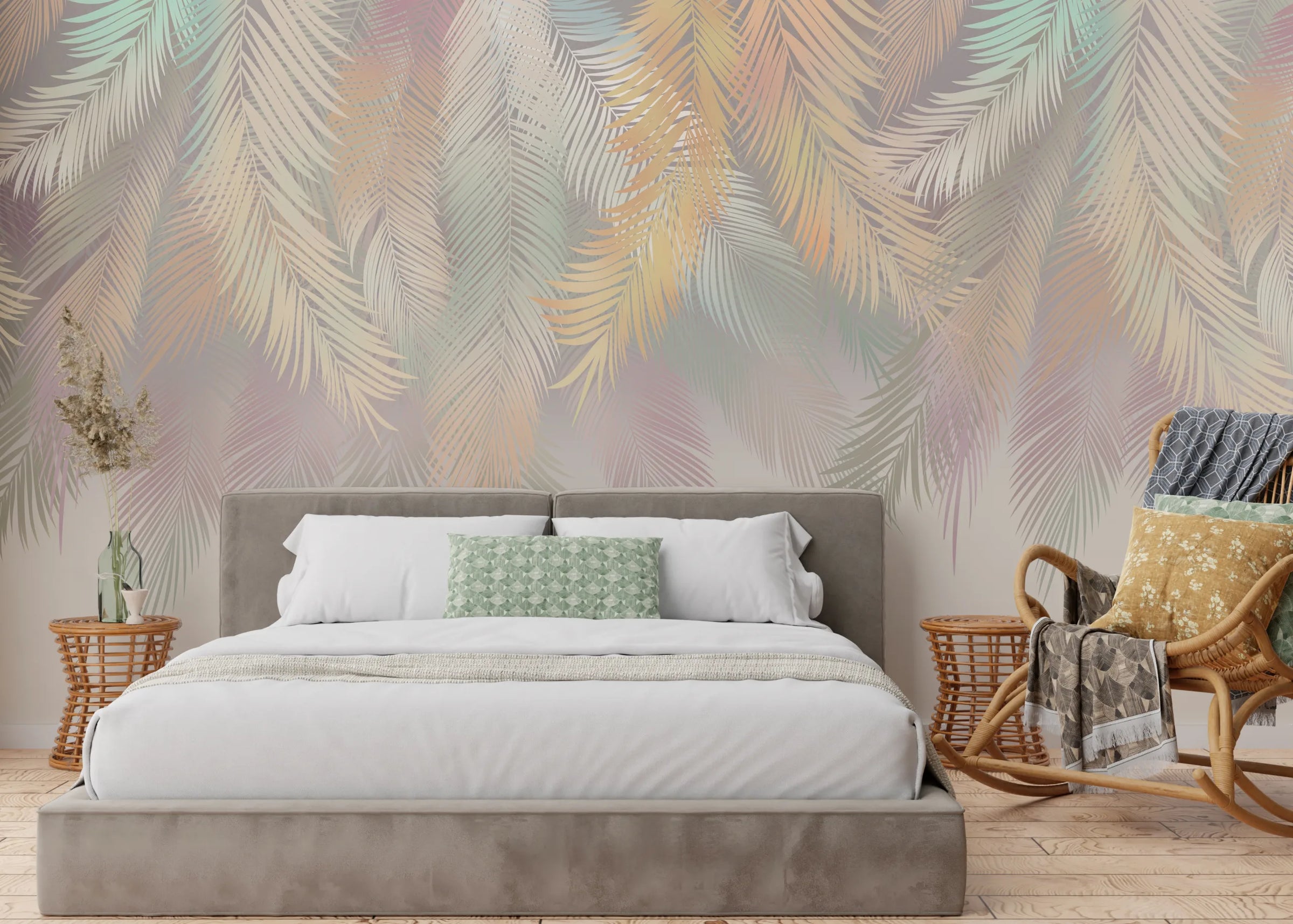Soft Colors Feather Leaf | Neutral Boho Foliage Peel and Stick Wallpaper image 3
