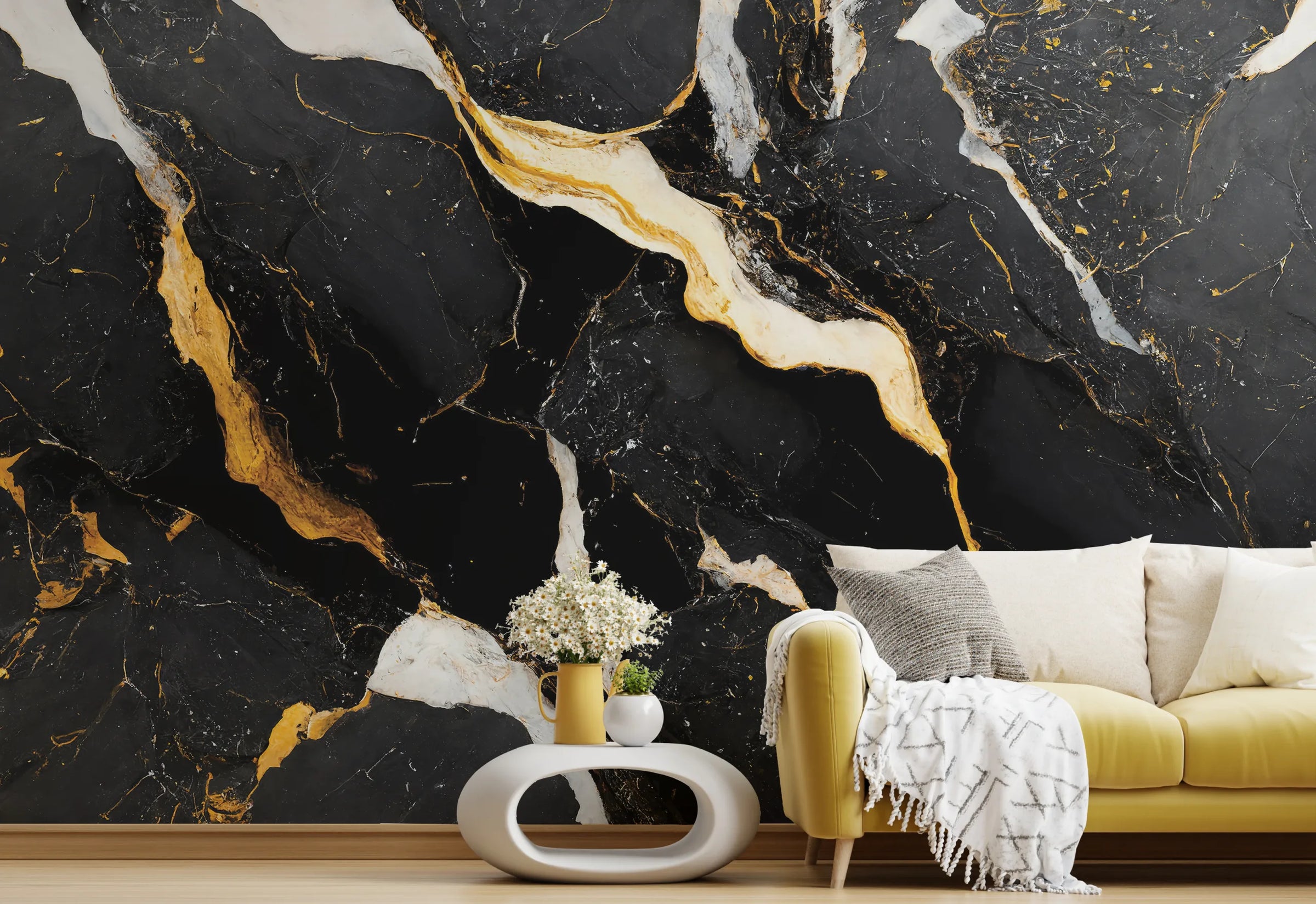 Luxury Black Marble Wall Covering | Gold Vein Rmovable Wallpaper image 2