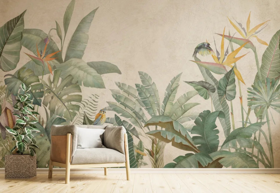 Green Wildflower Tropical Leaf Wall Mural image 2