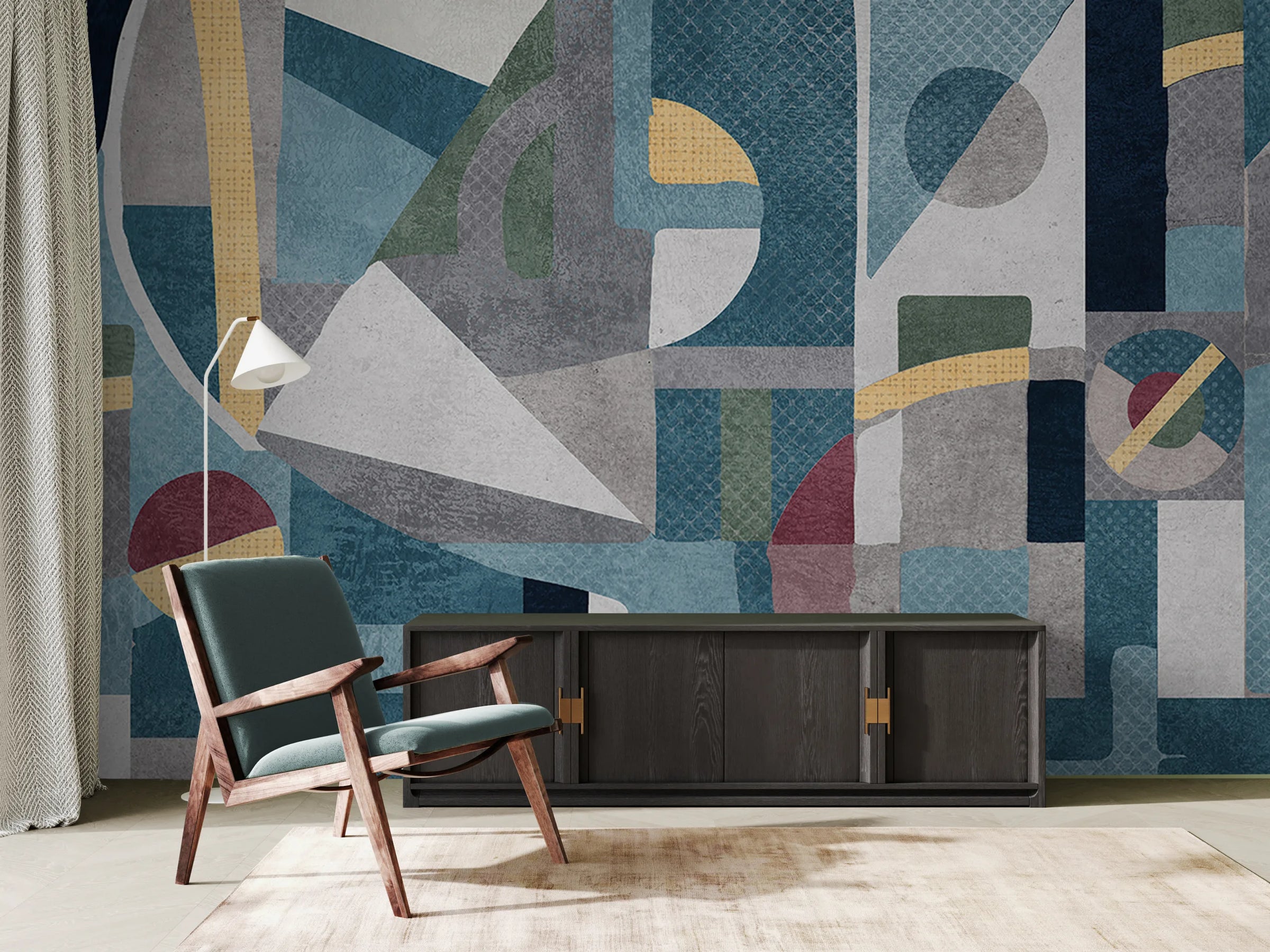 Geometric Wall Art Wallpaper | Blue And Yellow Removable Accent Decor image 2