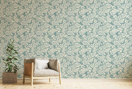 Vintage Teal Floral Living Room Peel and Stick Wallpaper image 1