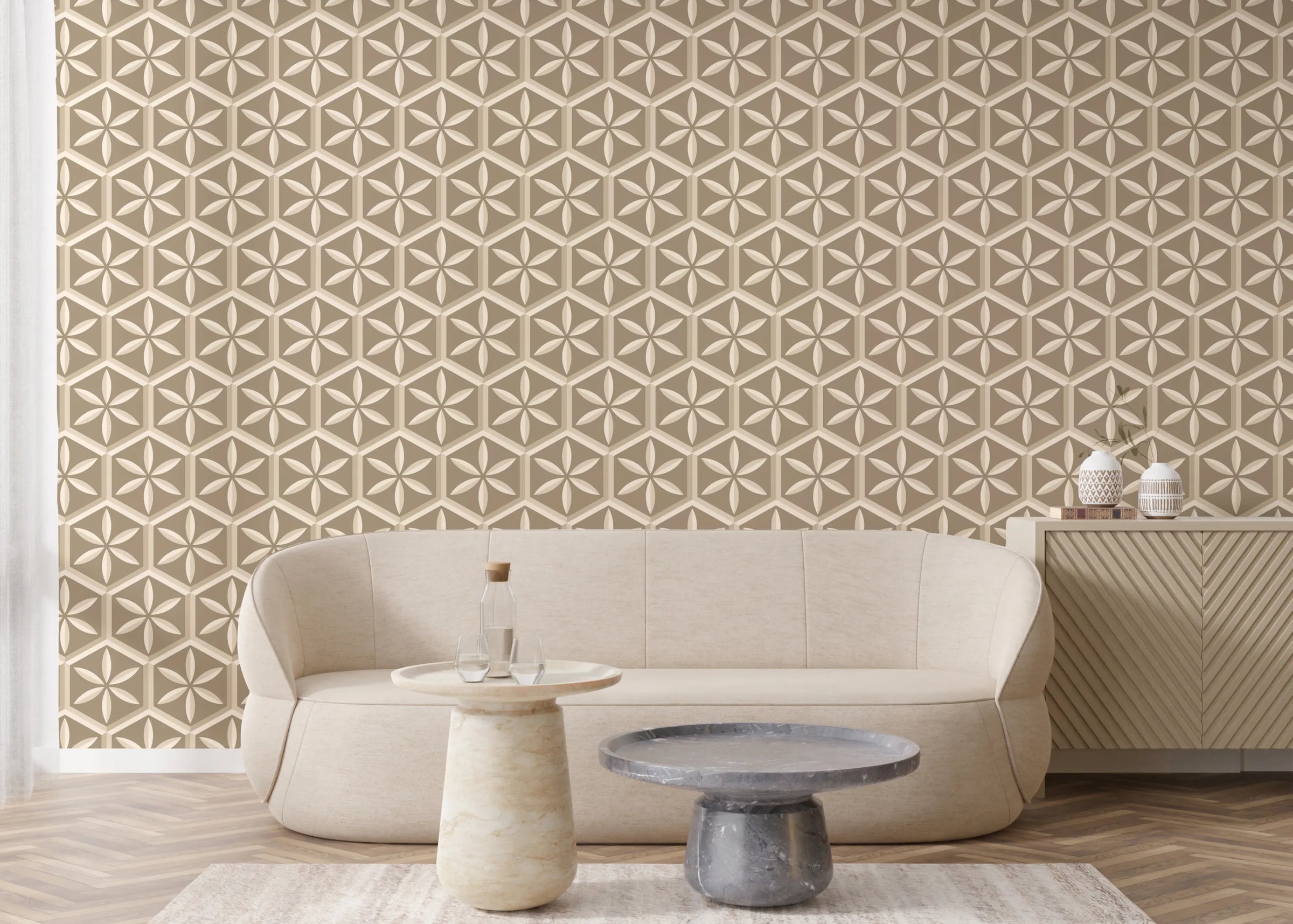Beige Geometric Decor | Modern 3D Pattern Peel and Stick Wallpaper image 3