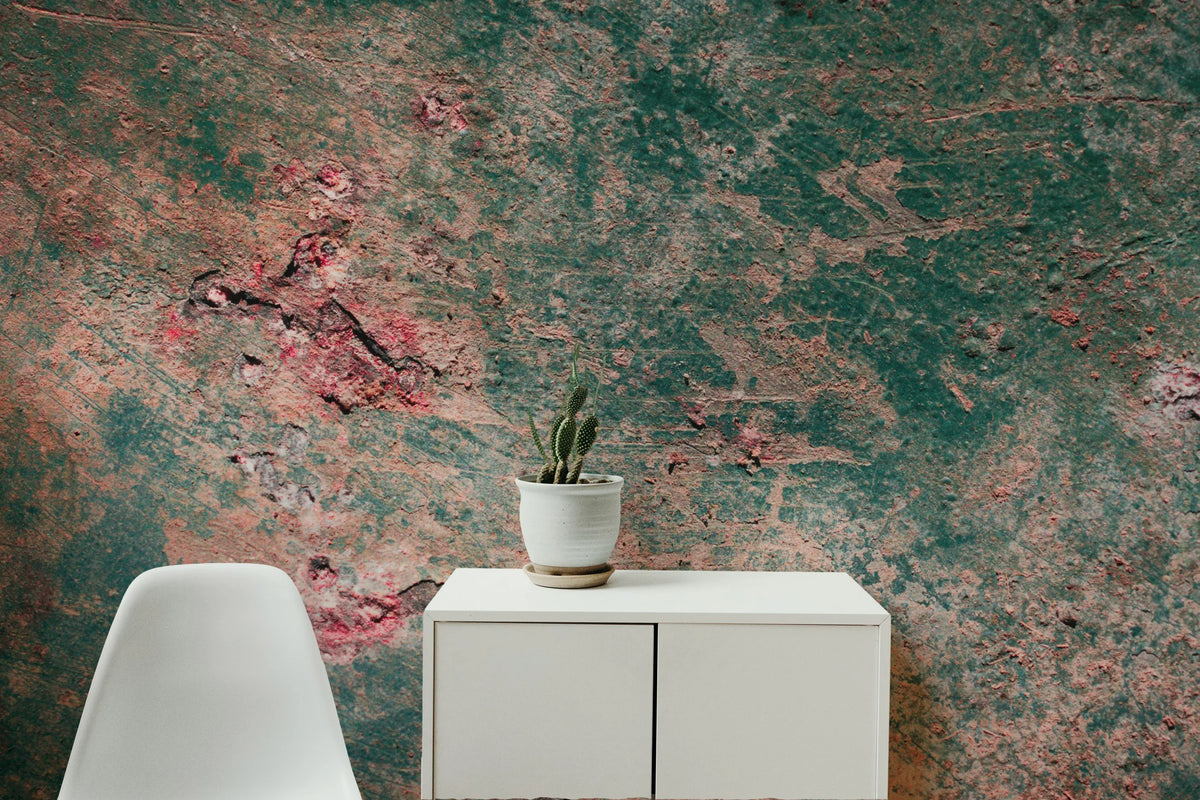 Industrial Grunge Metallic Wallpaper | Green and Pink Removable Wall Mural