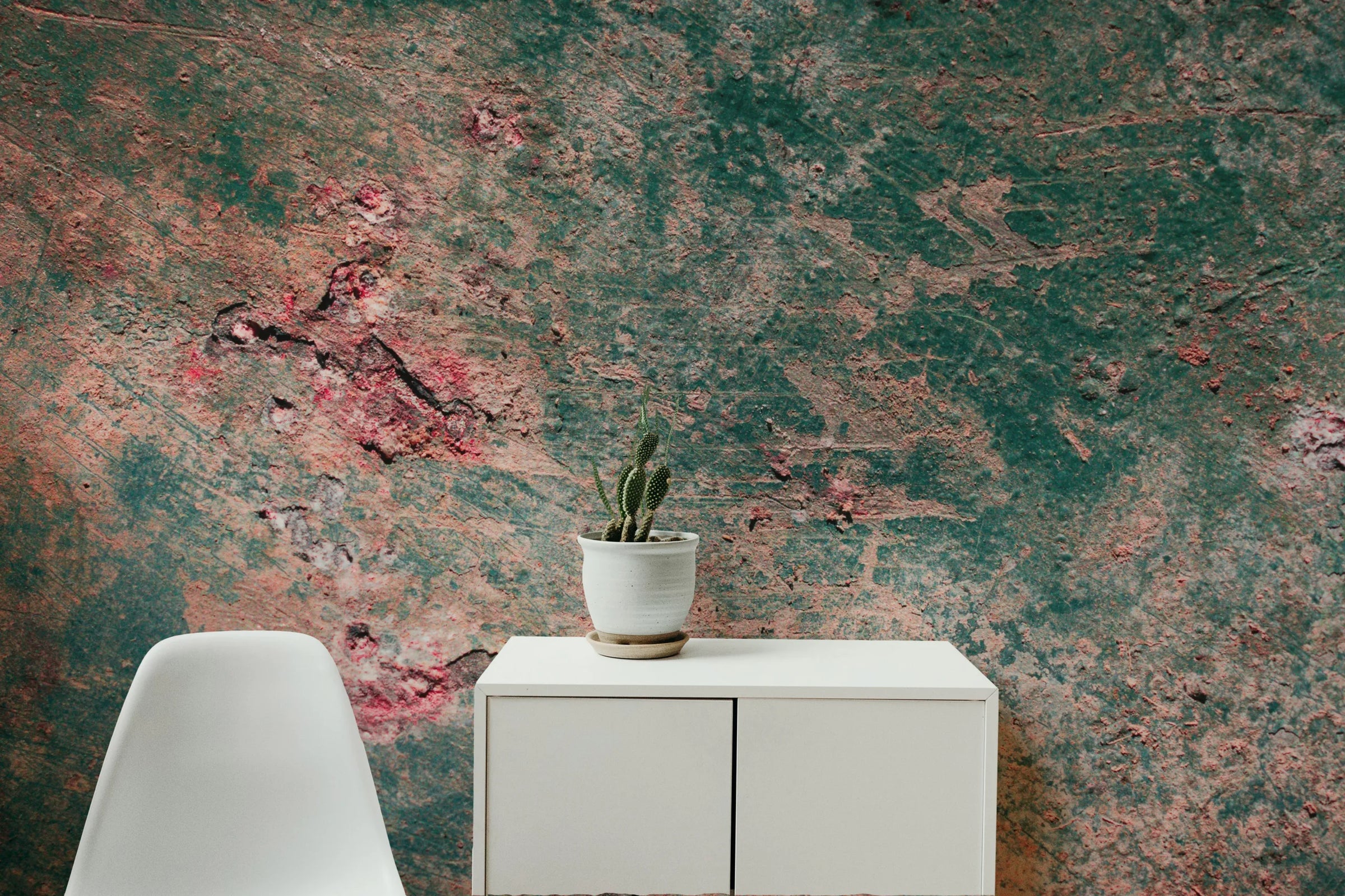 Industrial Grunge Metallic Wallpaper | Green and Pink Removable Wall Mural image 0