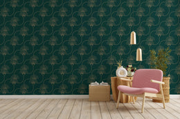 Teel Green Repeat Pattern Removable Art Deco Wallpaper image 0