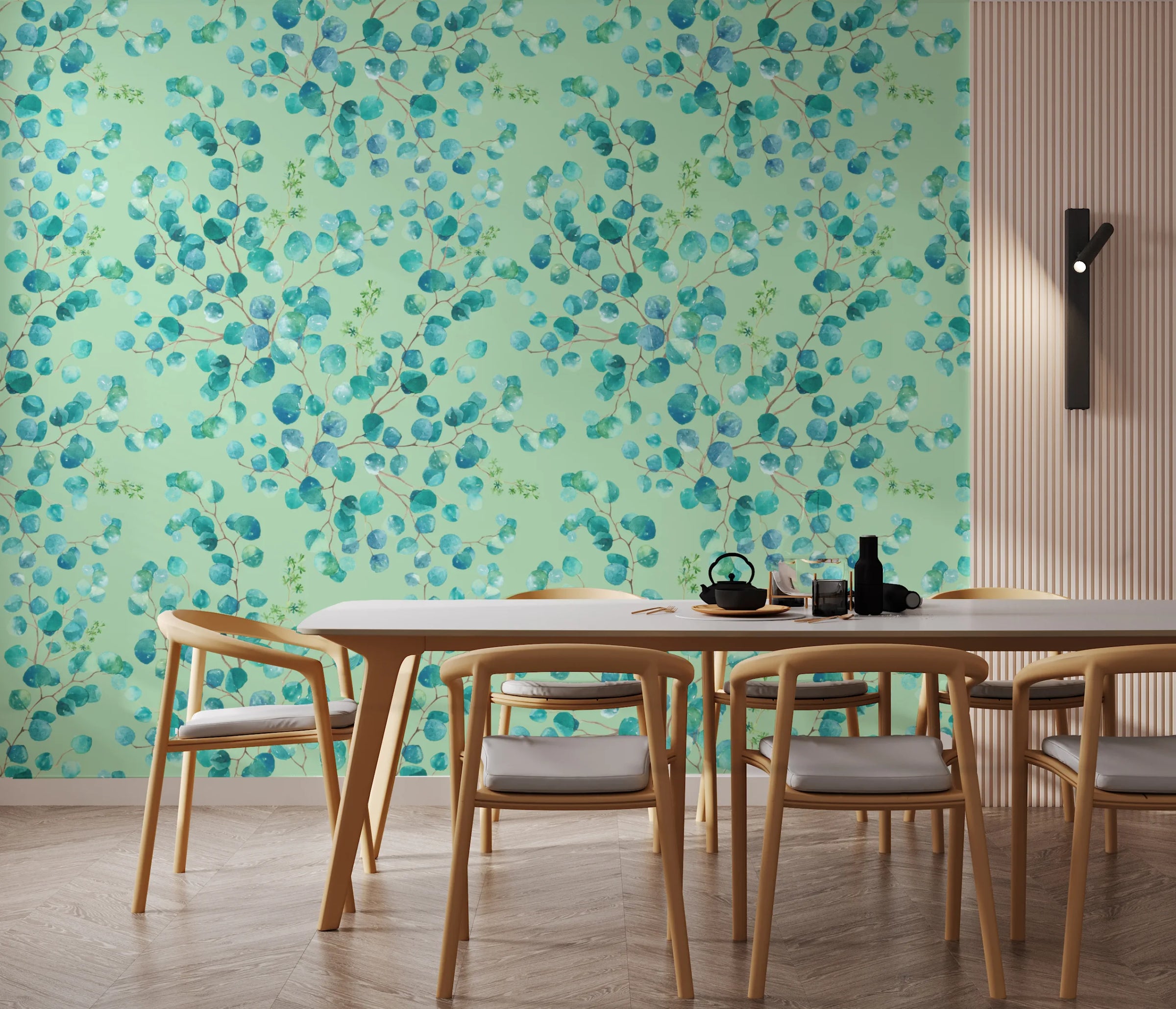 Watercolor Eucalyptus Leaf Design | Blue Green Foliage Peel and Stick Wallpaper image 0