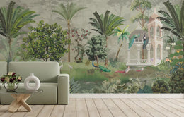 Palm Tree Green Wallpaper | Peacock Garden Indian Wallpaper image 0