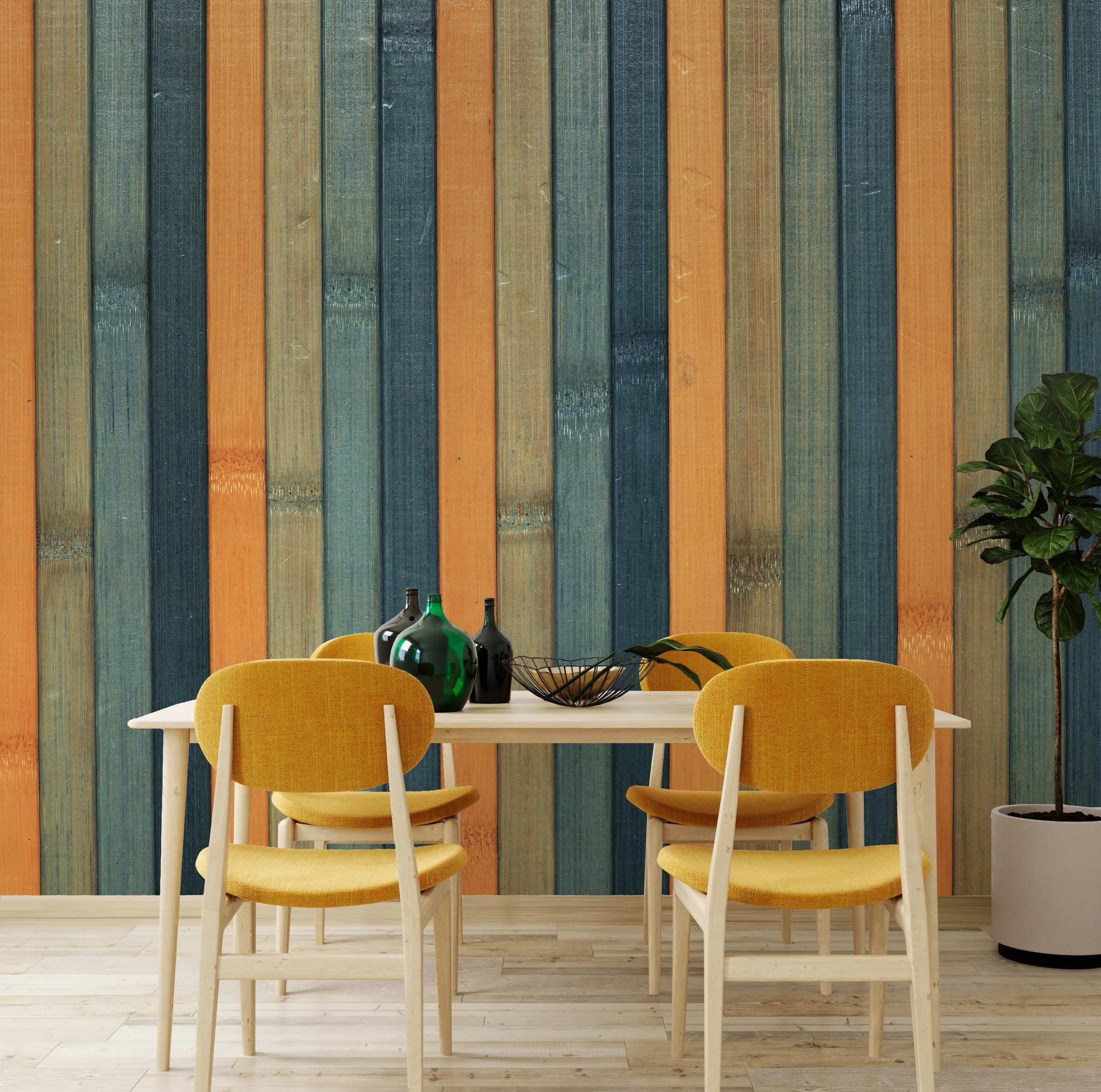 Multicolor Wood Panel Design| Striped Peel And Stick Living Room Wallpaper image 4