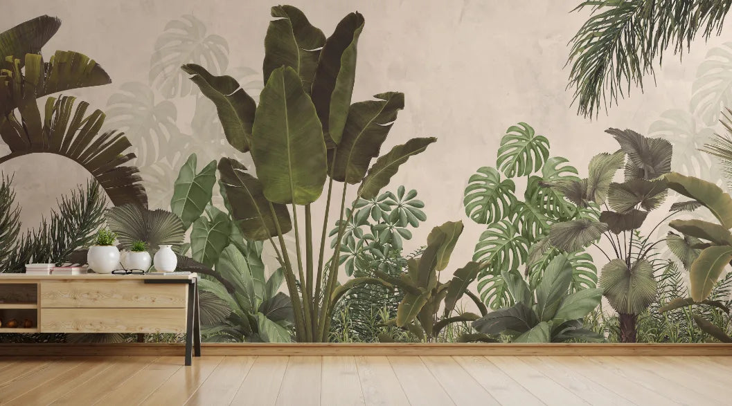 Bohemian Dark Green Tropical Palm Leaves Wallpaper image 3