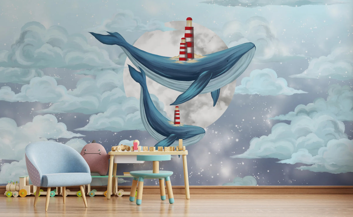 Fantasy Blue Whale Self-Adhesive Kids Wallpaper