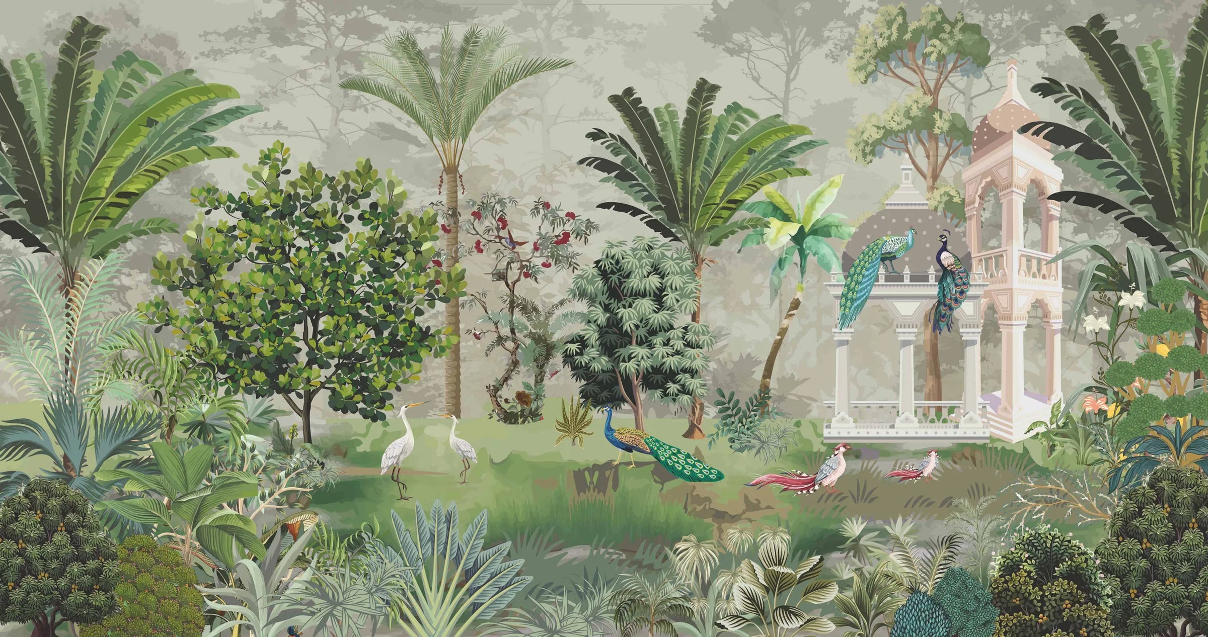 Palm Tree Green Wallpaper | Peacock Garden Indian Wallpaper image 5