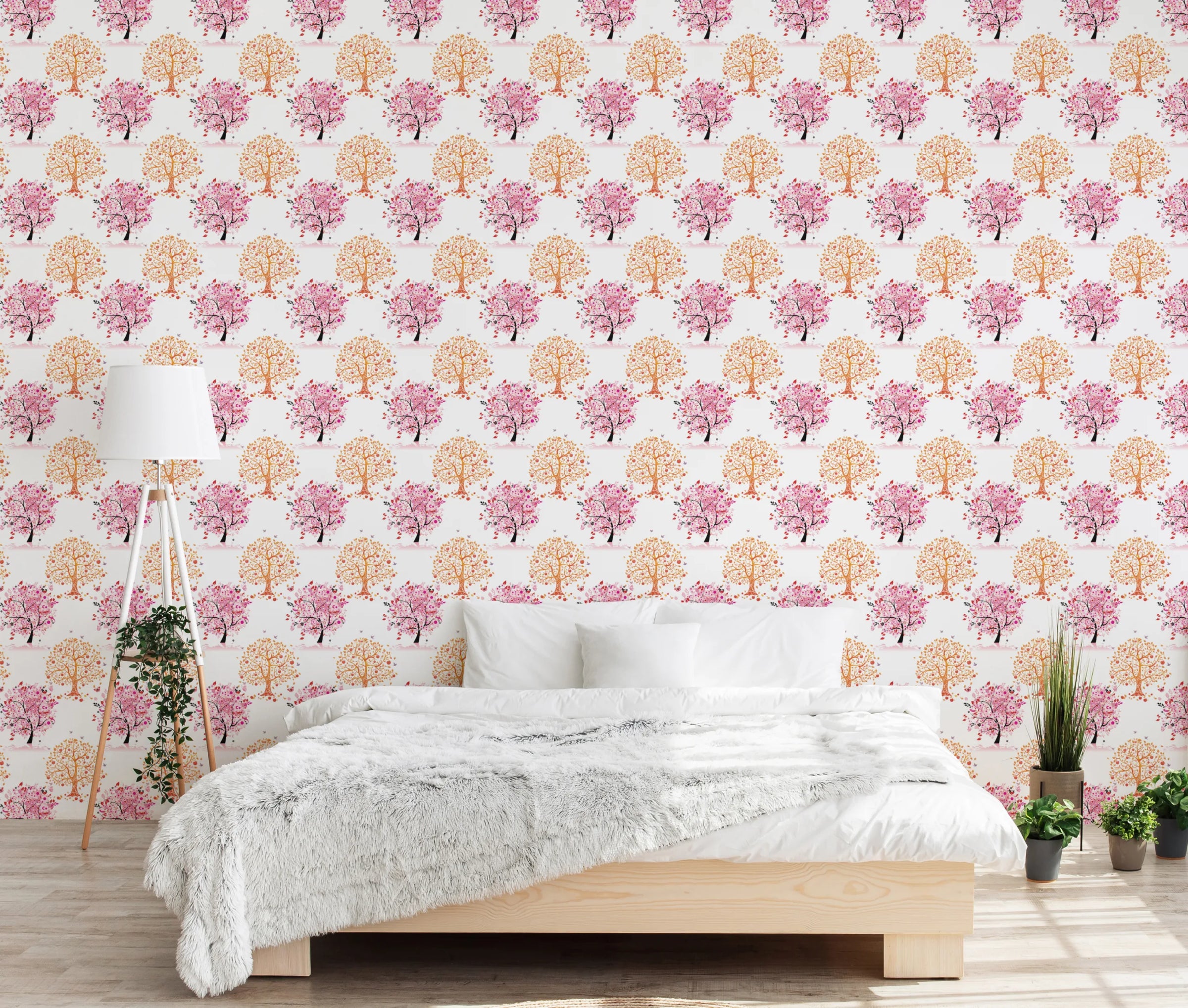 Repeating Pink Tree Wallpaper | Floral Peel and Stick Wallpaper image 2