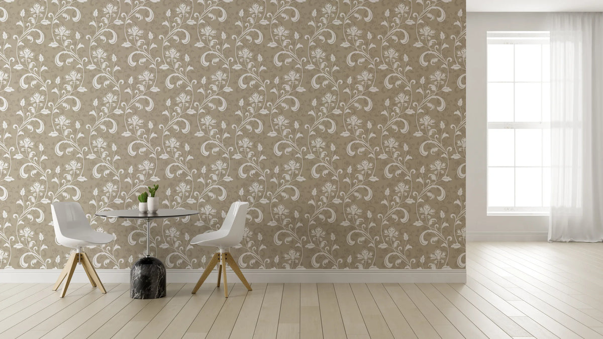 Beige Floral Vine Wall Art | European Botanical Style Peel and Stick Wallpaper