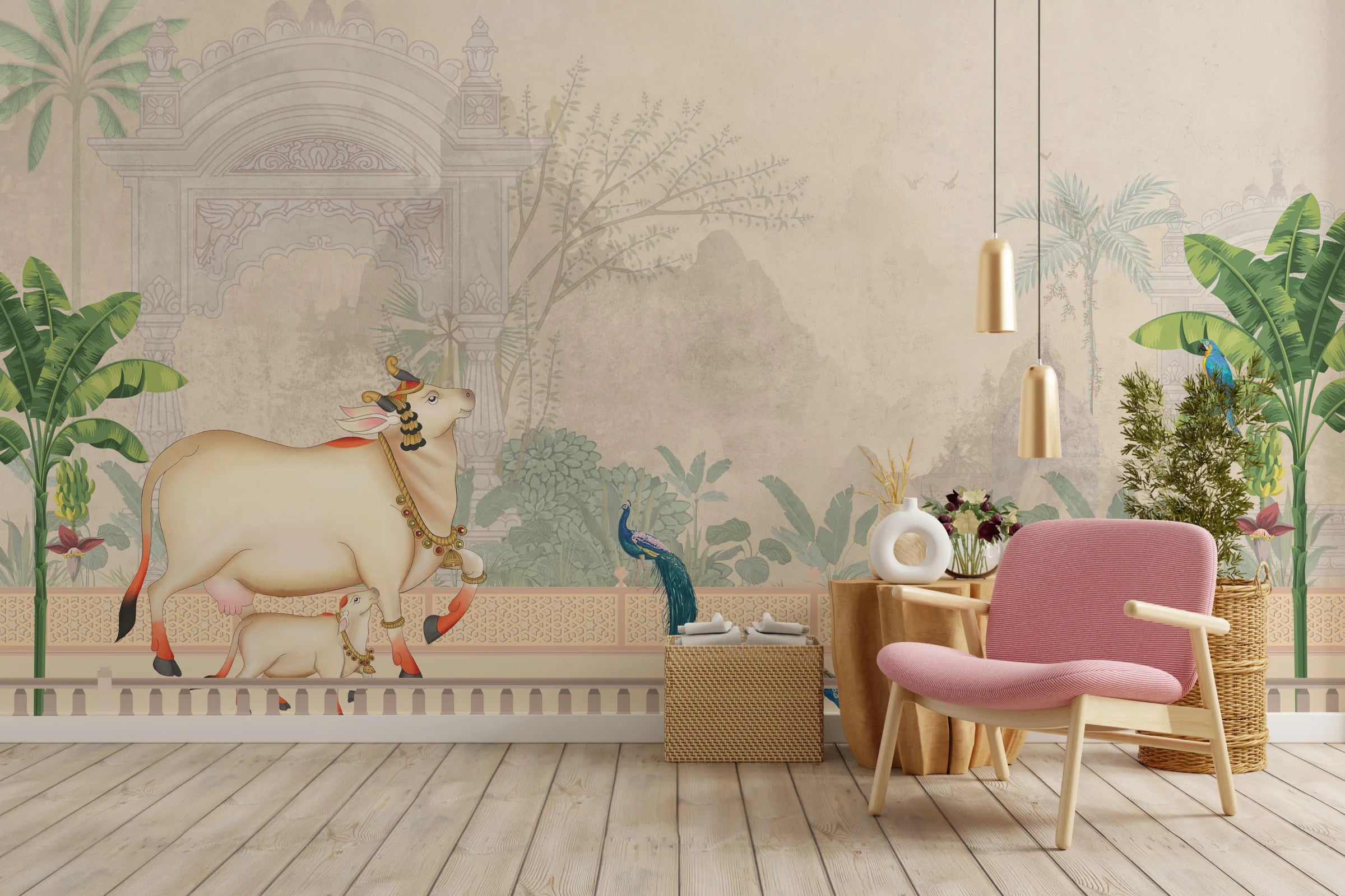 Removable Pichwai Cow Indian Traditional Wallpaper image 0