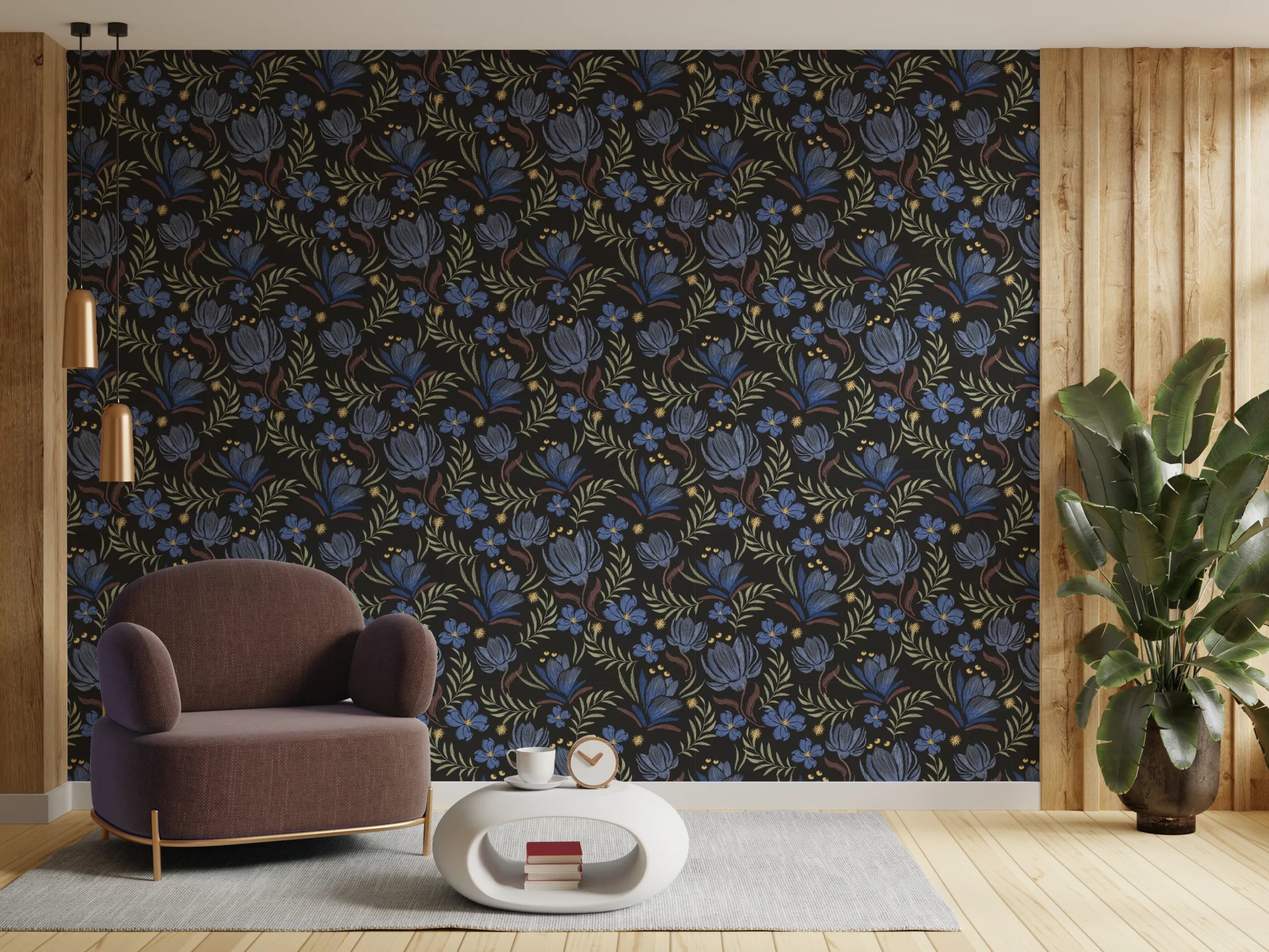 Hand Drawn Blue Peel and Stick Floral Wallpaper image 3