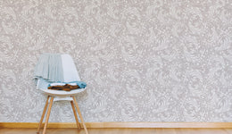 Damask Inspired Scroll Wallpaper | Gray Vintage Baroque Peel and Stick Wallpaper image 0