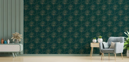 Teel Green Repeat Pattern Removable Art Deco Wallpaper image 4