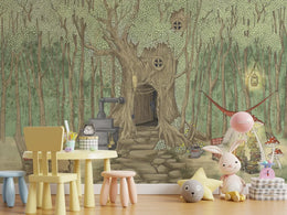 Green Treehouse Toddler Wallpaper Mural image 2