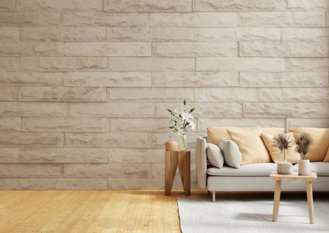 Creamy Brick Effect Living Room Wall Mural