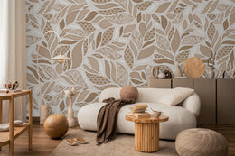 Beige Brown Leaf Design Wallpaper | Modern Botanical Style | Removable Wall Covering image 3