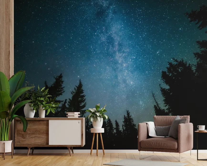 Dreamy Starry Night Jungle Wallpaper image 2