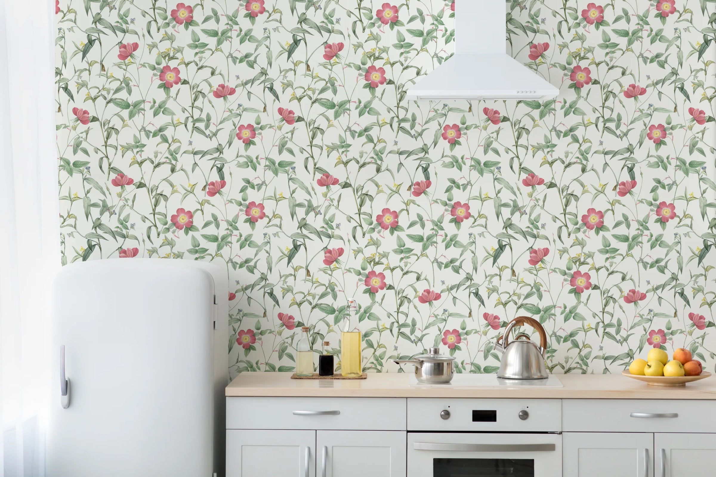 French Floral Design | Pink Roses Removable Wallpaper for Bedroom image 3
