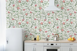 French Floral Design | Pink Roses Removable Wallpaper for Bedroom image 3