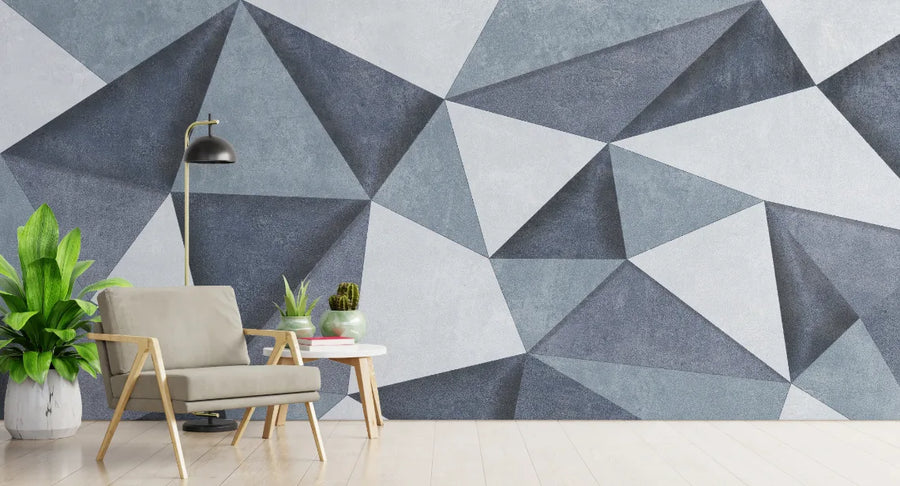 3D Self-Adhesive Grayish Blue Geometric Wallpaper
