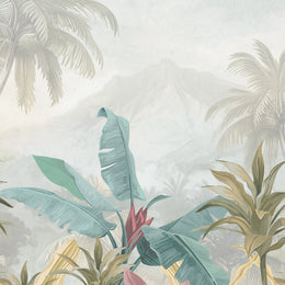 Tropical Rainforest | Pink Green Leaf Removable Wall Covering image 5