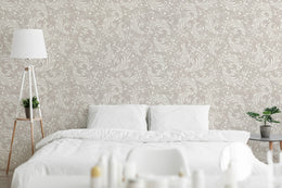 Damask Inspired Scroll Wallpaper | Gray Vintage Baroque Peel and Stick Wallpaper image 2