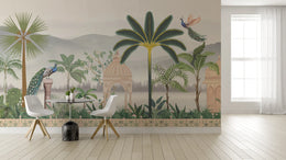 Luxury Mughal Garden | Peacock and Palm Leaves Peel and Stick Wallpaper image 1