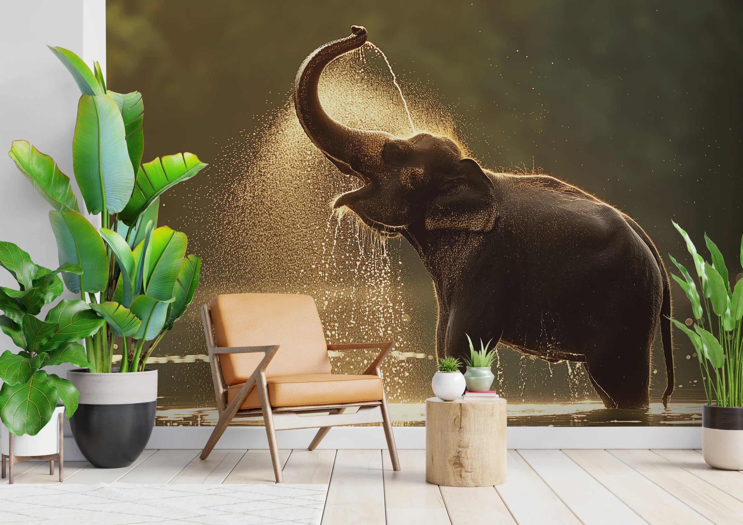 Wild Elephant Mural | Golden Hour Jungle Self Adhesive Wallpaper image 3