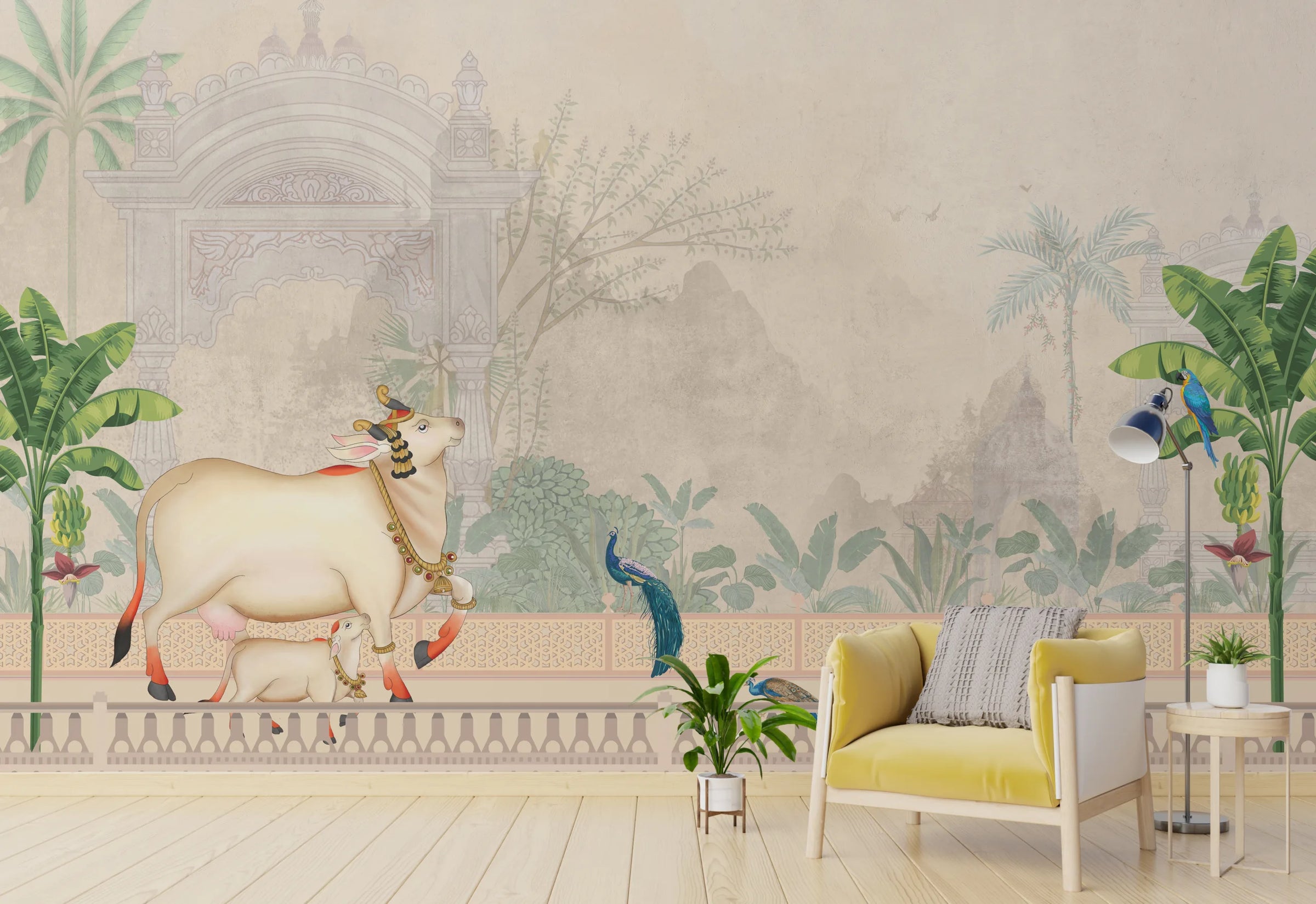Removable Pichwai Cow Indian Traditional Wallpaper image 1