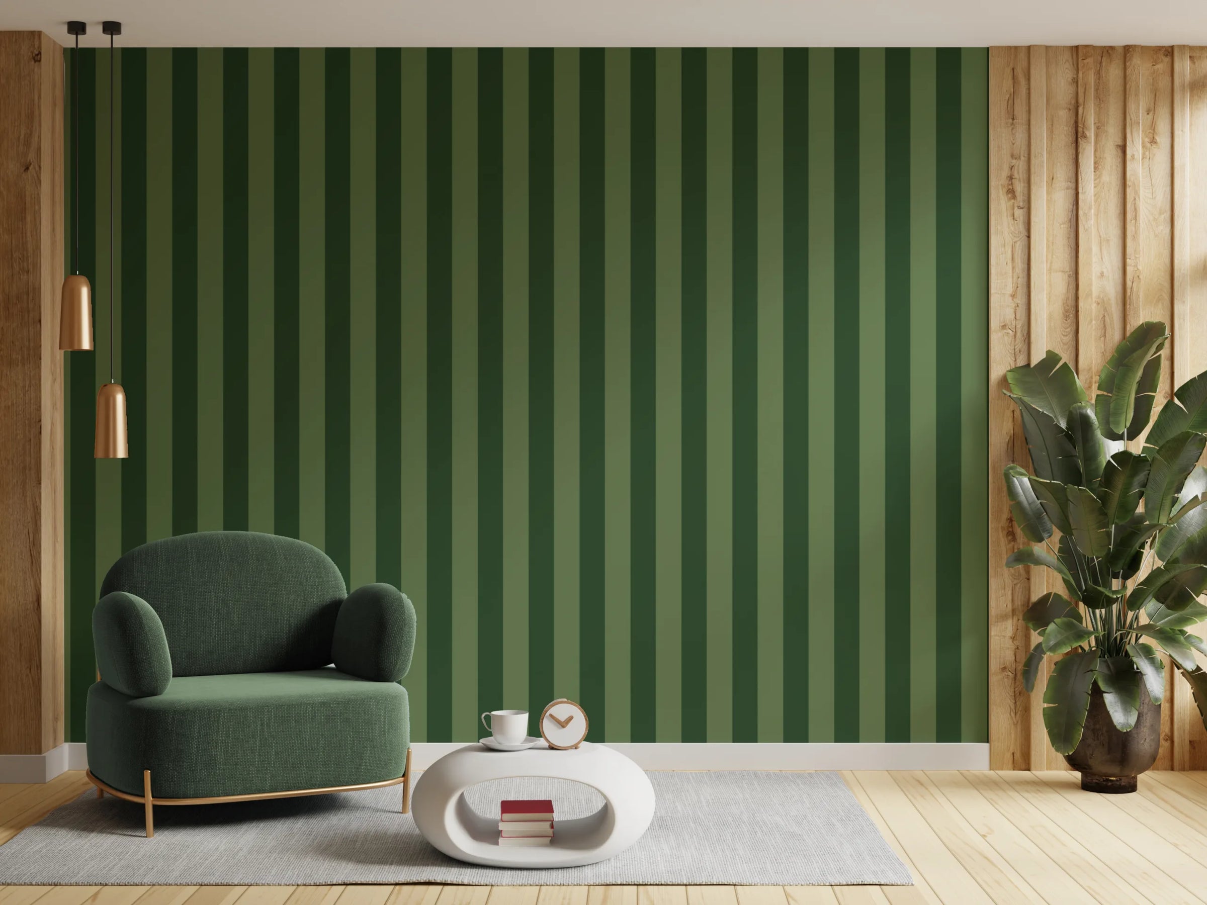 Classic Vertical Green Striped Removable Wall Mural Design image 4