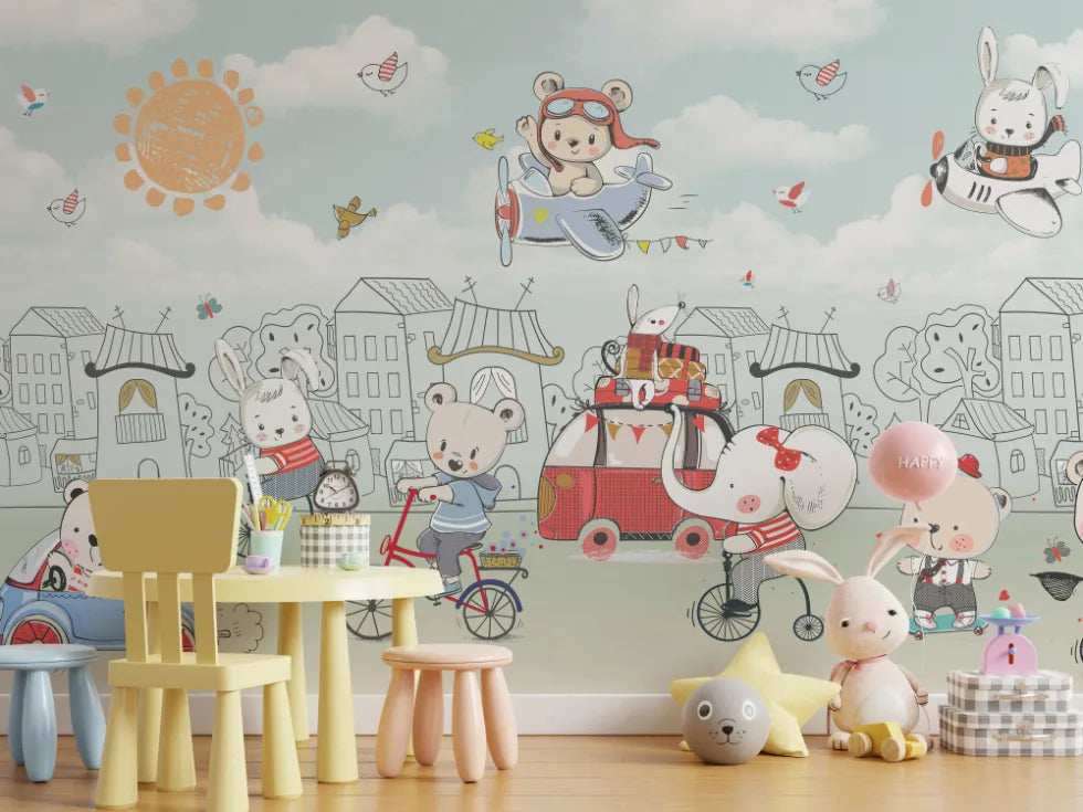 Charming Teddy Kids Room Wallpaper Mural image 3
