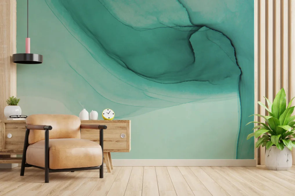Light Aqua Turquoise Marble Wall Mural Living Room image 2