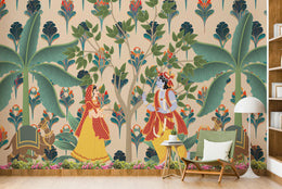 Radha Krishna Pichwai Indian Wallpaper | Pooja Room Peel and Stick Wallpaper image 2