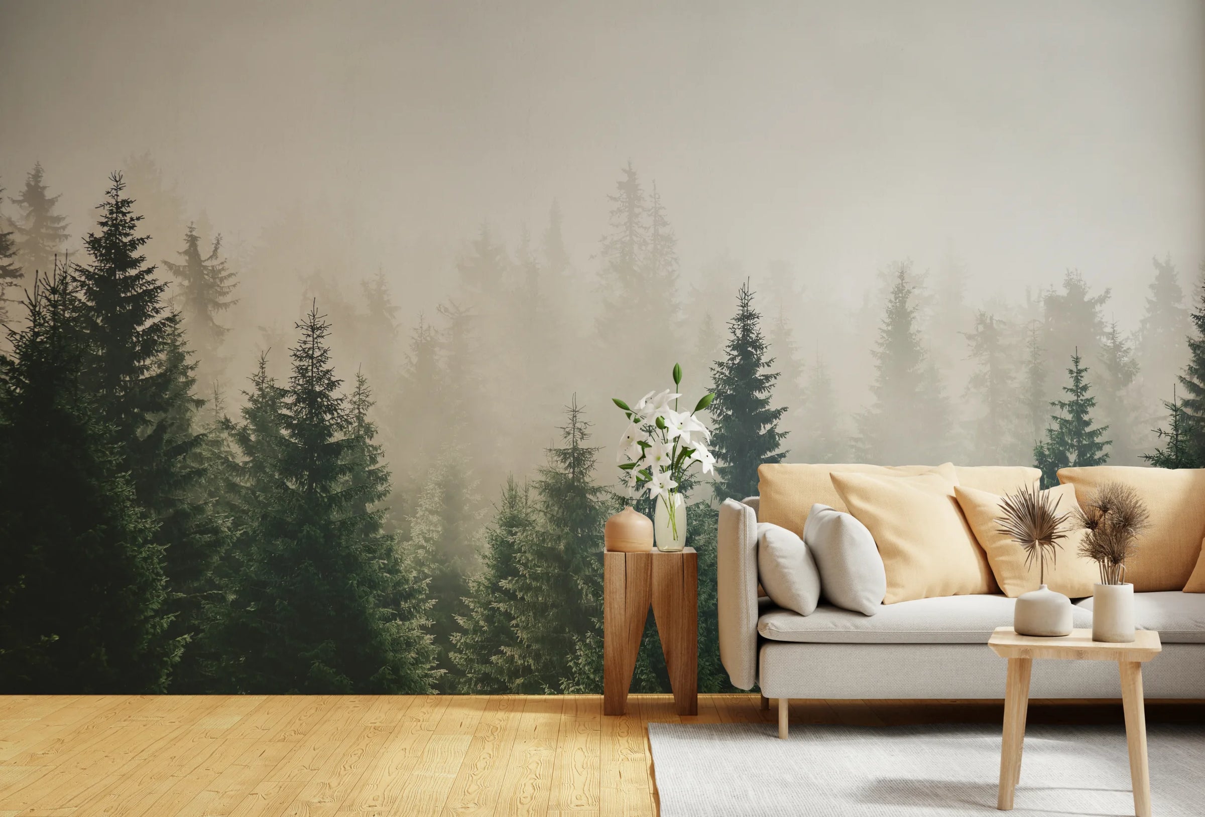 Lush Green Foggy Forest Wallpaper Mural image 3