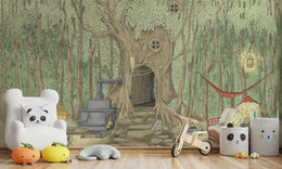 Green Treehouse Toddler Wallpaper Mural image 0