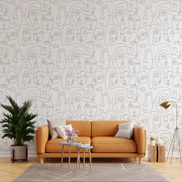 Abstract Face Line Art | Contemporary Artistic Design | Minimalist Style | Living Room Removable Wallpaper image 3