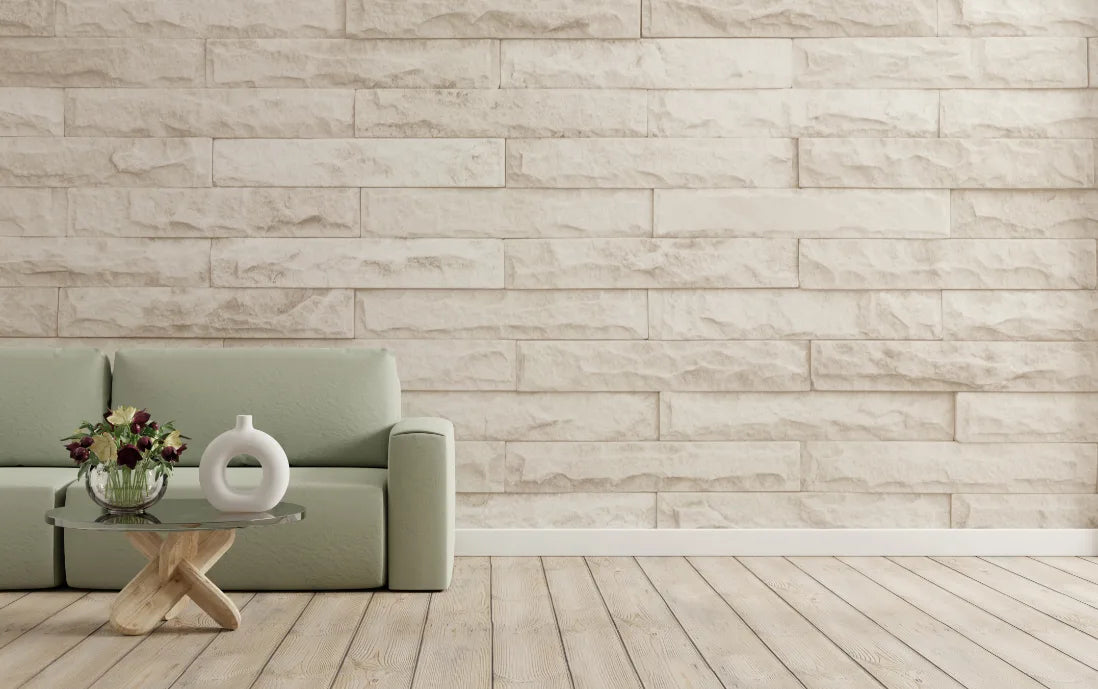 Creamy Brick Effect Living Room Wall Mural image 4