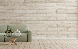 Creamy Brick Effect Living Room Wall Mural image 4