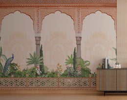 Indian Palace Peacock Wallpaper | Botanical Arch Peel And Stick Wall Mural image 0