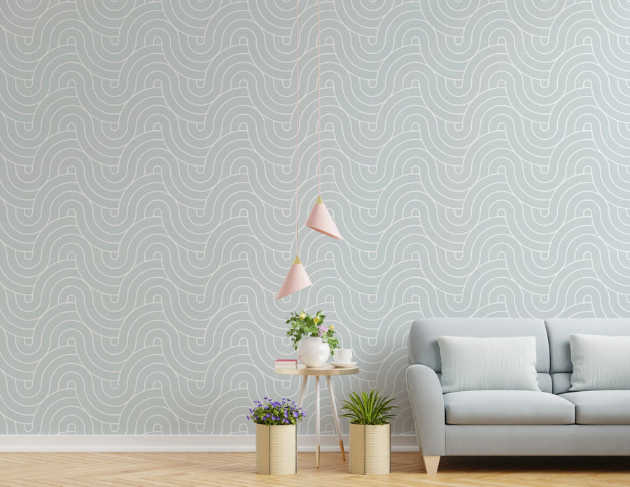 Curved Line Wave Pattern Wallpaper | Light Grey Peel and Stick