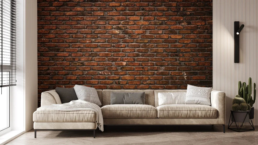Rustic Dark Red Color Brick Wall Mural Art image 2