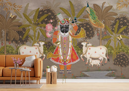 Indian Pichwai Wallpaper | Shreenath Ji Art Pooja Room Peel Stick Wallpaper image 1
