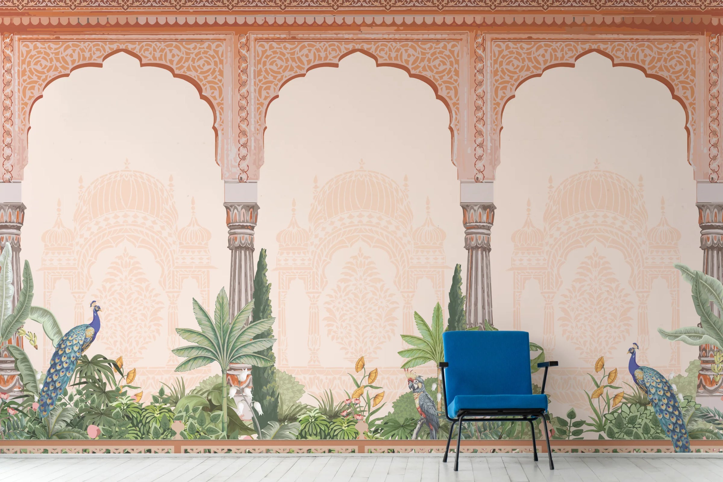 Indian Palace Peacock Wallpaper | Botanical Arch Peel And Stick Wall Mural image 3